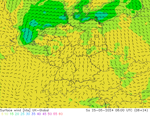 Surface wind UK-Global Sa 25.05.2024 06 UTC