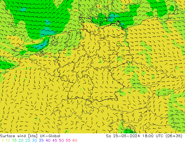 Surface wind UK-Global Sa 25.05.2024 18 UTC