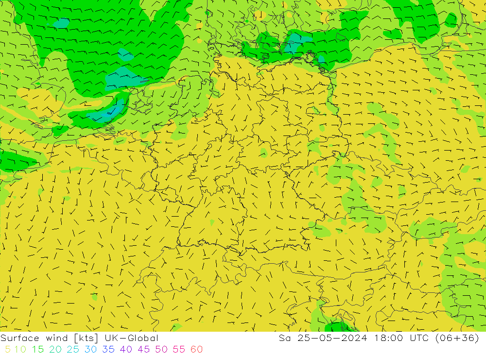 Surface wind UK-Global So 25.05.2024 18 UTC