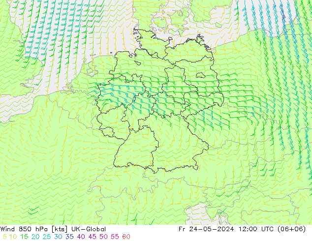 Vento 850 hPa UK-Global Sex 24.05.2024 12 UTC