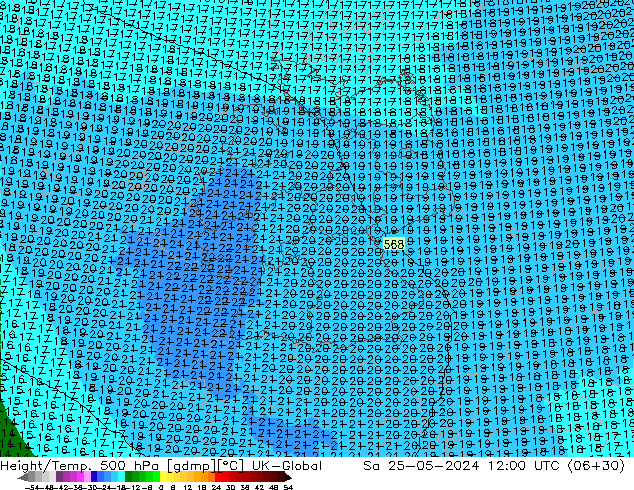 Height/Temp. 500 hPa UK-Global Sa 25.05.2024 12 UTC