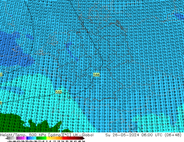 Hoogte/Temp. 500 hPa UK-Global zo 26.05.2024 06 UTC