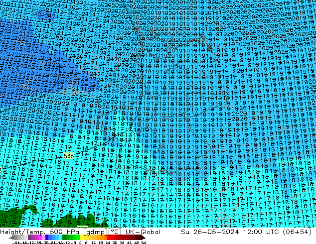 Height/Temp. 500 hPa UK-Global Dom 26.05.2024 12 UTC