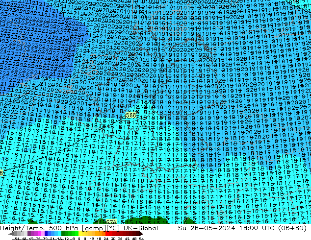 Hoogte/Temp. 500 hPa UK-Global zo 26.05.2024 18 UTC