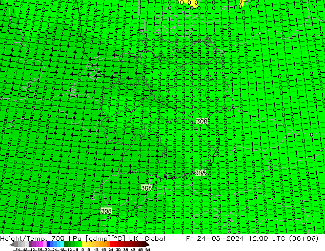 Height/Temp. 700 hPa UK-Global Fr 24.05.2024 12 UTC