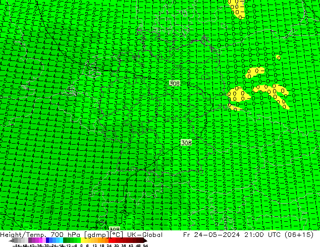 Height/Temp. 700 hPa UK-Global Fr 24.05.2024 21 UTC