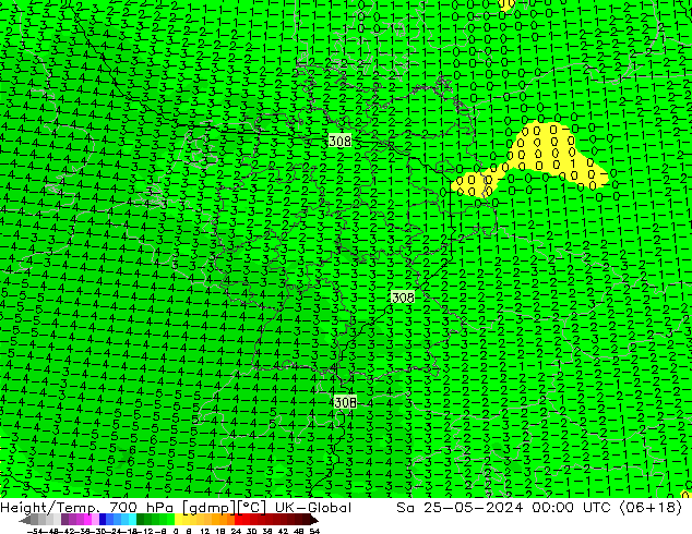 Height/Temp. 700 hPa UK-Global Sa 25.05.2024 00 UTC