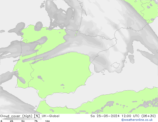 Cloud cover (high) UK-Global Sa 25.05.2024 12 UTC