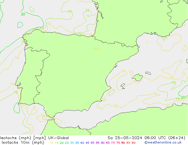 Isotachs (mph) UK-Global Sa 25.05.2024 06 UTC