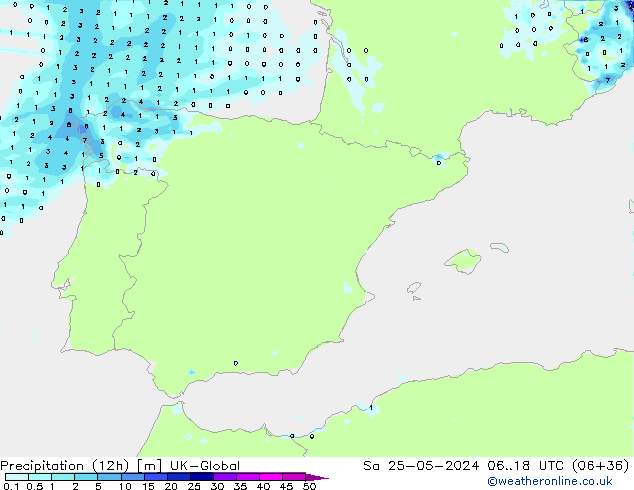 Precipitation (12h) UK-Global Sa 25.05.2024 18 UTC