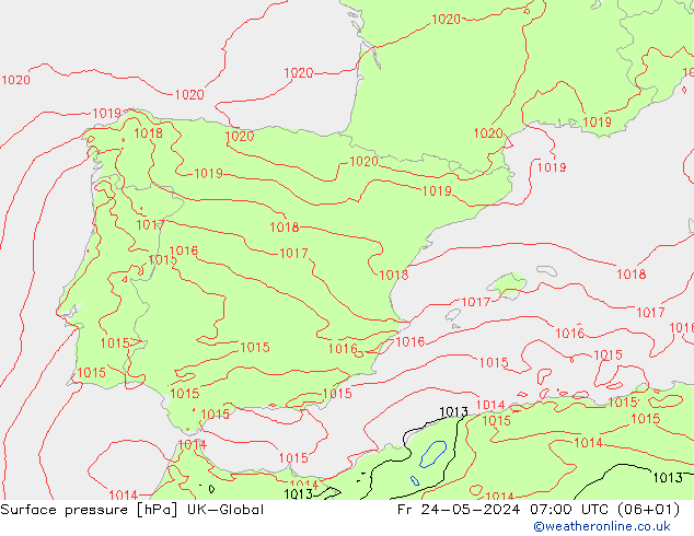 Surface pressure UK-Global Fr 24.05.2024 07 UTC