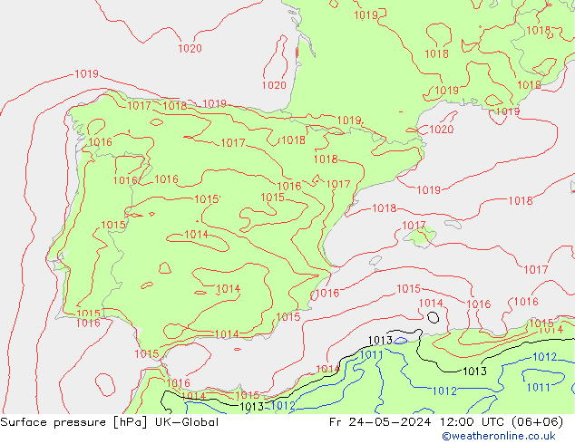 Surface pressure UK-Global Fr 24.05.2024 12 UTC