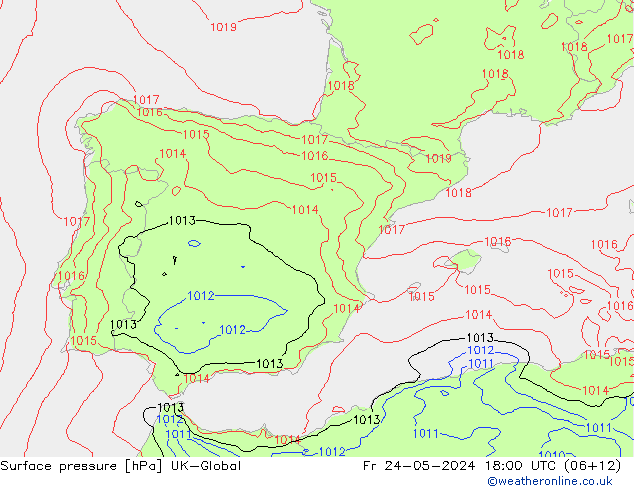 Luchtdruk (Grond) UK-Global vr 24.05.2024 18 UTC