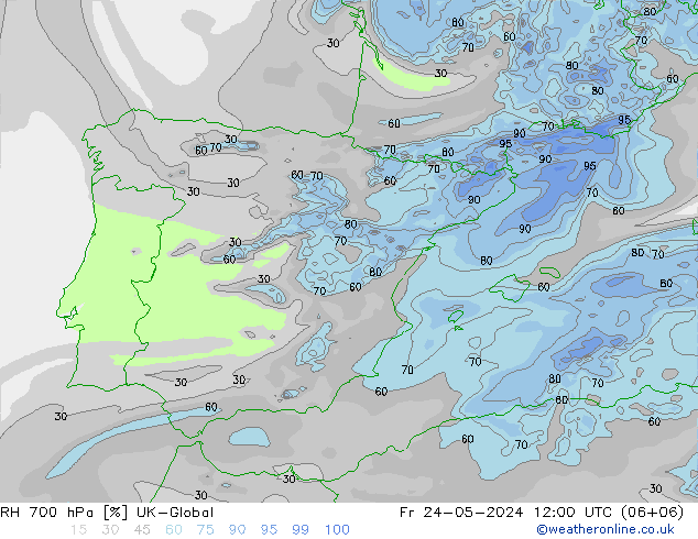 RH 700 hPa UK-Global Fr 24.05.2024 12 UTC