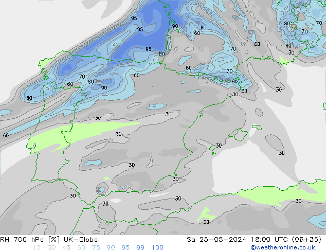 RH 700 hPa UK-Global So 25.05.2024 18 UTC
