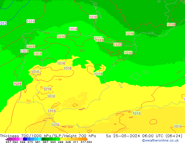 Thck 700-1000 hPa UK-Global Sa 25.05.2024 06 UTC