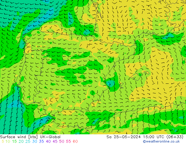 Viento 10 m UK-Global sáb 25.05.2024 15 UTC