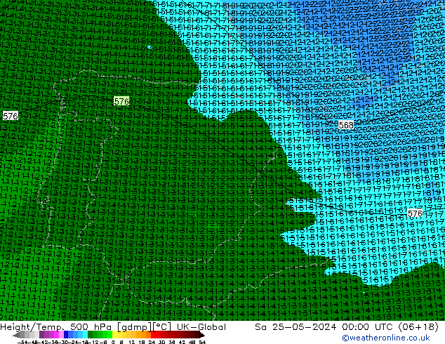 Height/Temp. 500 hPa UK-Global Sa 25.05.2024 00 UTC