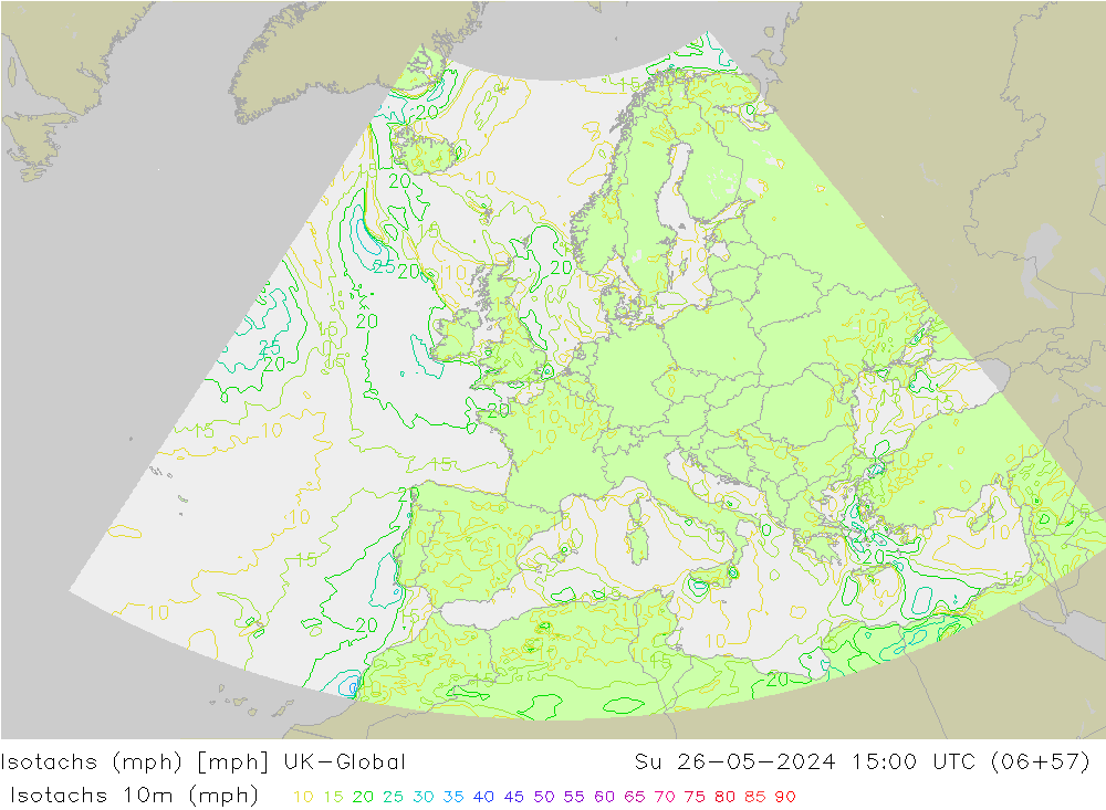 Isotachen (mph) UK-Global zo 26.05.2024 15 UTC