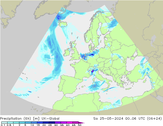 Yağış (6h) UK-Global Cts 25.05.2024 06 UTC