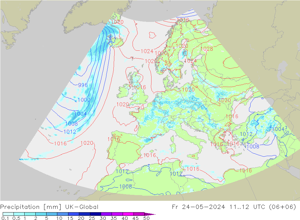 Precipitation UK-Global Fr 24.05.2024 12 UTC