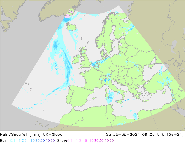 Rain/Snowfall UK-Global Sáb 25.05.2024 06 UTC