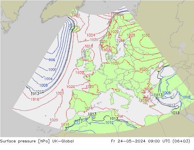 Presión superficial UK-Global vie 24.05.2024 09 UTC