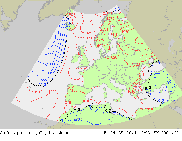 Pressione al suolo UK-Global ven 24.05.2024 12 UTC