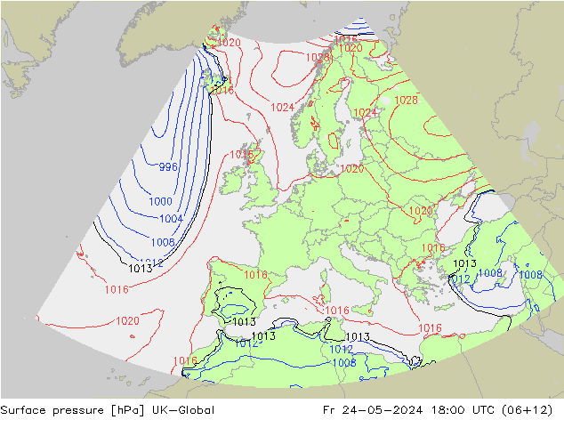 Presión superficial UK-Global vie 24.05.2024 18 UTC