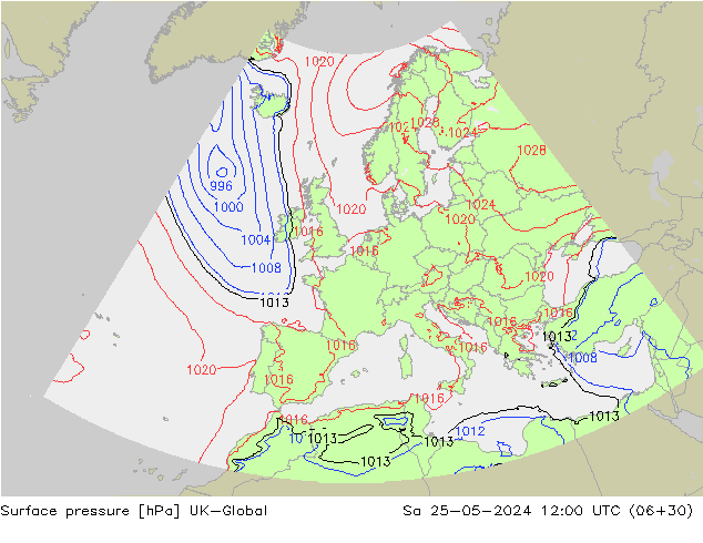 地面气压 UK-Global 星期六 25.05.2024 12 UTC