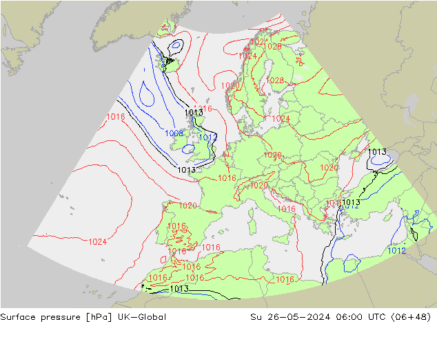 Surface pressure UK-Global Su 26.05.2024 06 UTC