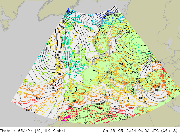 Theta-e 850hPa UK-Global Sa 25.05.2024 00 UTC