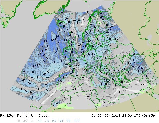 RH 850 hPa UK-Global  25.05.2024 21 UTC