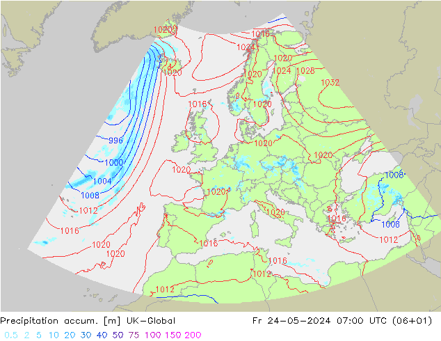 Precipitation accum. UK-Global Fr 24.05.2024 07 UTC