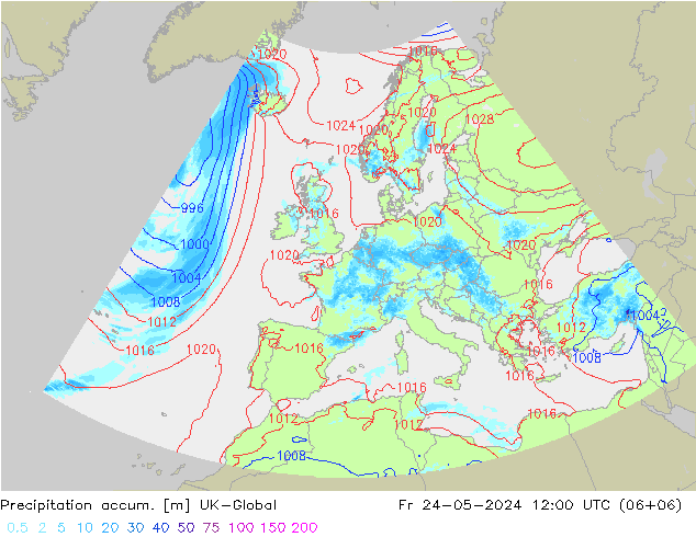 Precipitation accum. UK-Global 星期五 24.05.2024 12 UTC