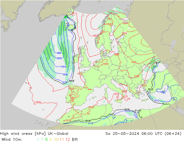 High wind areas UK-Global  25.05.2024 06 UTC