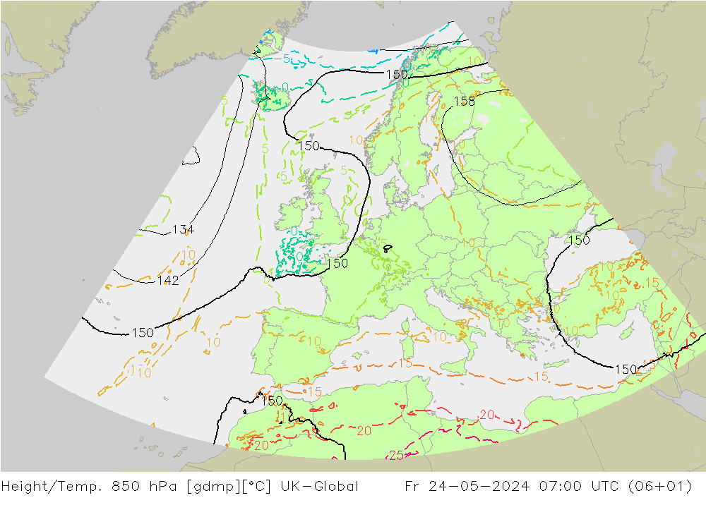 Yükseklik/Sıc. 850 hPa UK-Global Cu 24.05.2024 07 UTC