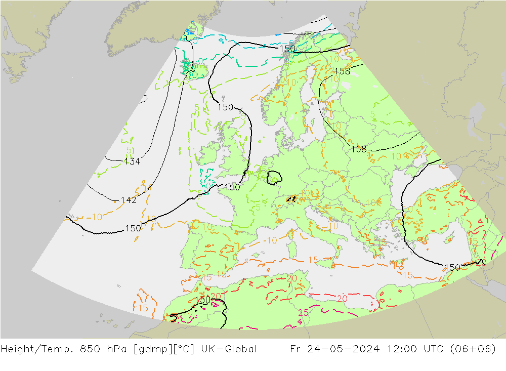 Height/Temp. 850 hPa UK-Global 星期五 24.05.2024 12 UTC