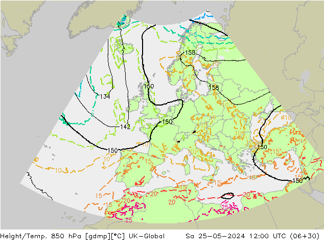 Height/Temp. 850 hPa UK-Global So 25.05.2024 12 UTC