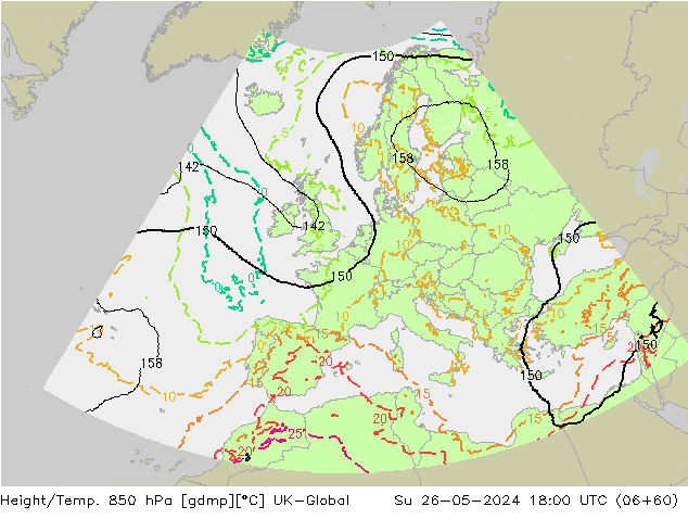 Height/Temp. 850 hPa UK-Global Su 26.05.2024 18 UTC