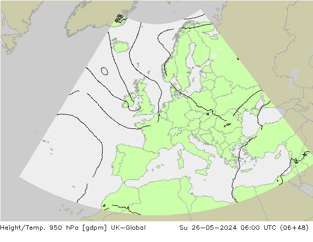 Height/Temp. 950 hPa UK-Global So 26.05.2024 06 UTC