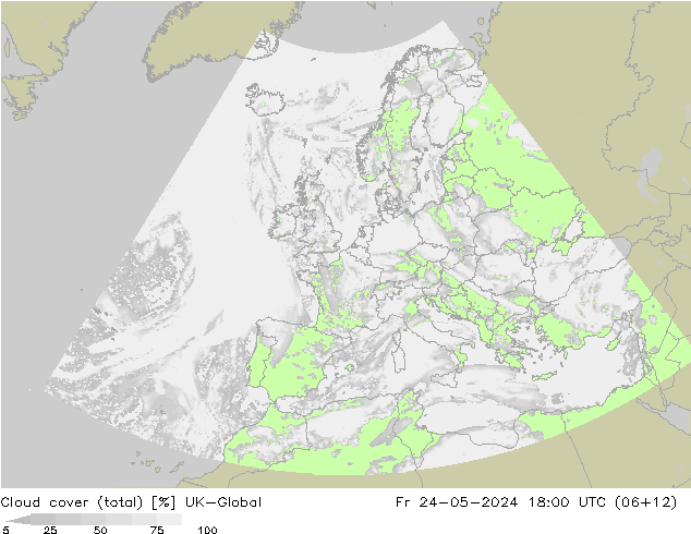 Bewolking (Totaal) UK-Global vr 24.05.2024 18 UTC