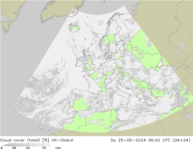 Nuages (total) UK-Global sam 25.05.2024 06 UTC