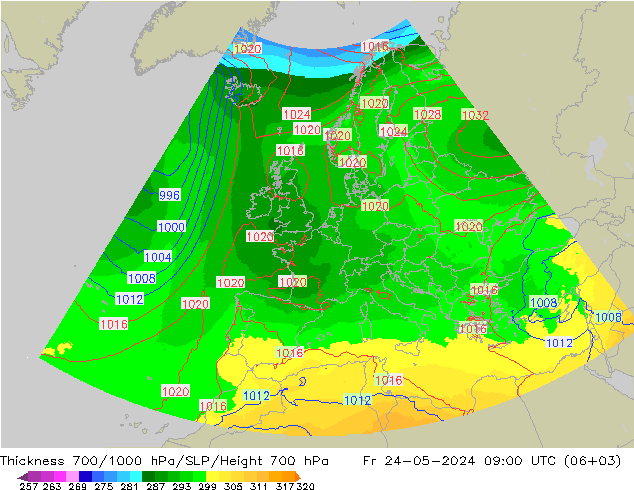 Thck 700-1000 hPa UK-Global Sex 24.05.2024 09 UTC