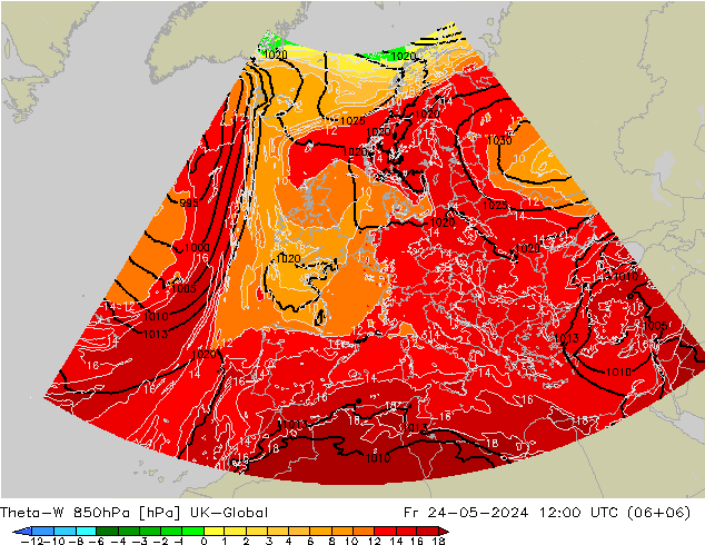 Theta-W 850hPa UK-Global Fr 24.05.2024 12 UTC