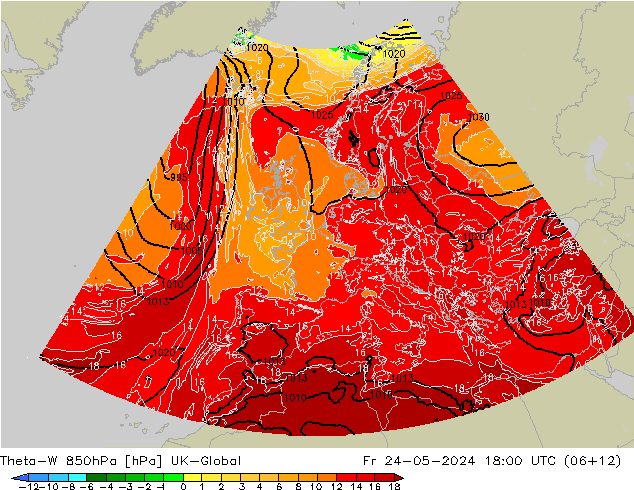 Theta-W 850hPa UK-Global  24.05.2024 18 UTC