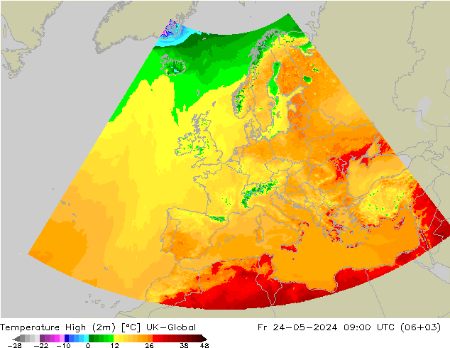 Höchstwerte (2m) UK-Global Fr 24.05.2024 09 UTC