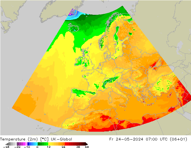 Temperaturkarte (2m) UK-Global Fr 24.05.2024 07 UTC