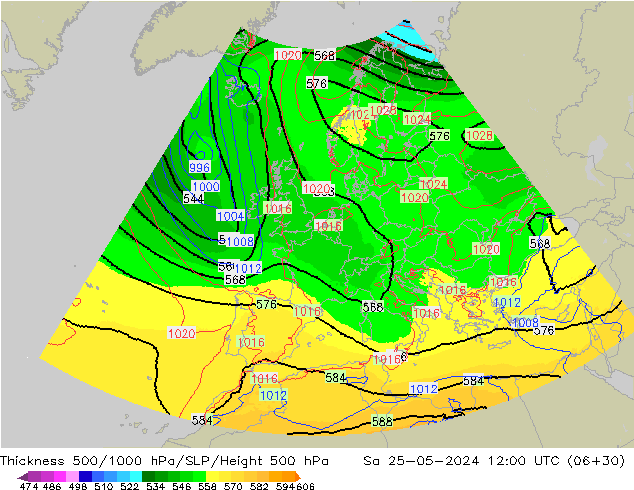 Thck 500-1000hPa UK-Global Sa 25.05.2024 12 UTC
