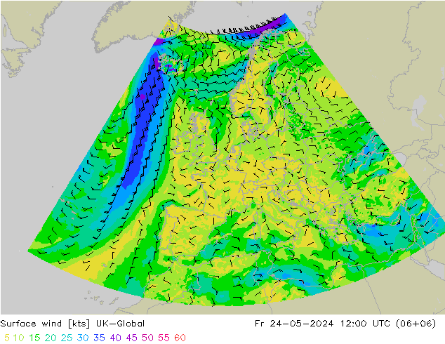 Surface wind UK-Global Fr 24.05.2024 12 UTC